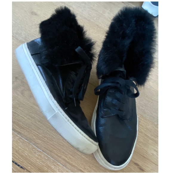 Vince Nyack Leather Fur Trim Sneakers 7.5 - Picture 6 of 8